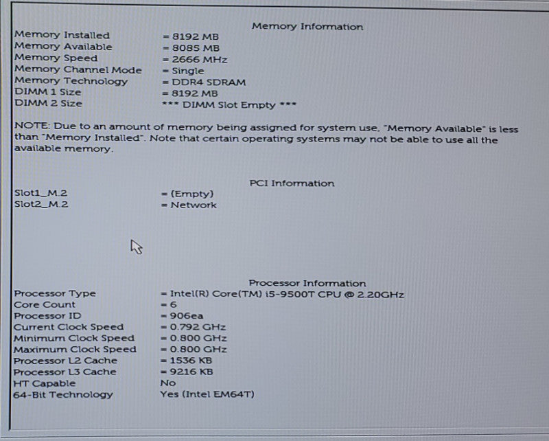 Dell OptiPlex 3070 USFF Core i5-9500T@2.20GHz 8GB RAM NO-HDD/SSD