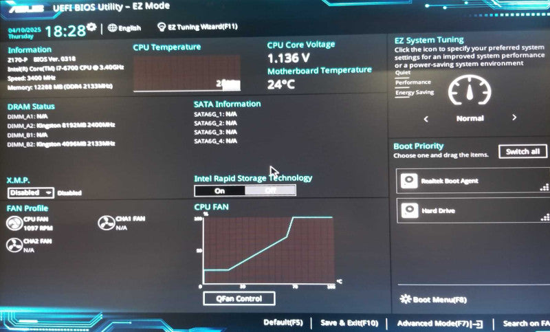 MotherBoard Asus Z170-P, Intel i7-6700 CPU 3.40GHz, 12GB RAM - NO HDD