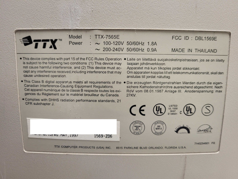 TTX TTX-7565E 15 inch CRT Computer Monitor $