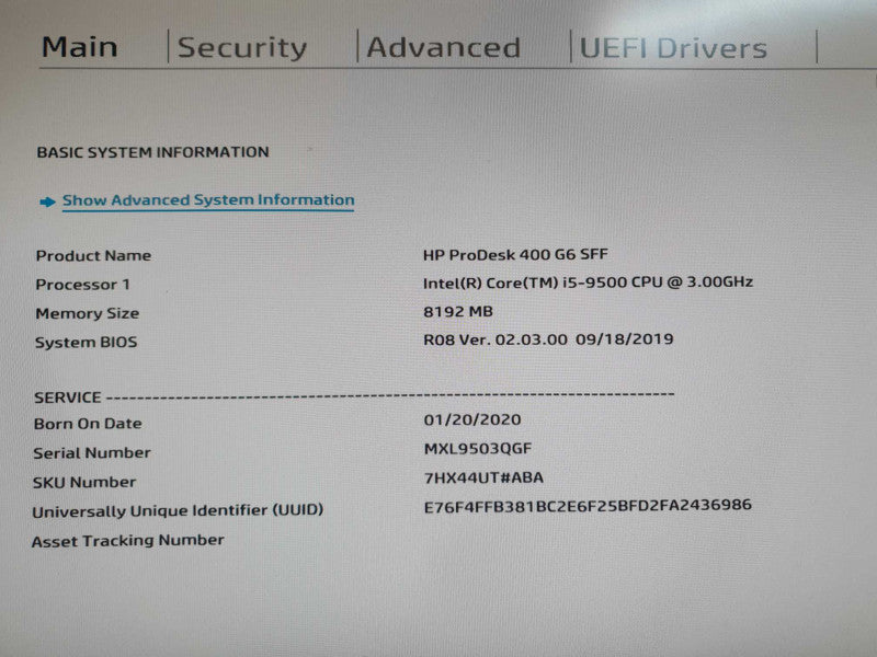 HP ProDesk 400 G6 SFF i5-9500 3GHz 8GB RAM - No HDD Q