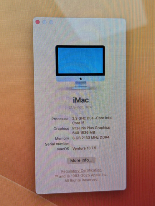 Apple iMac i5 2.3 GHz 21.5" (Mid-2017) I5-7360U 1TB HDD 8GB RAM A1418  Q-