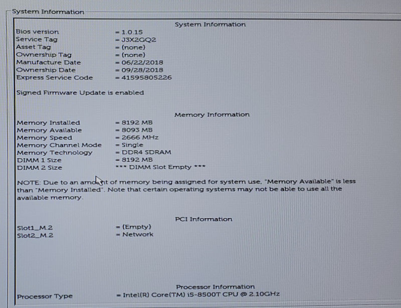 Dell Optiplex 3060 USFF Desktop i5-8500T@.2.3GHz 8GB RAM NO-HDD/SSD  Q