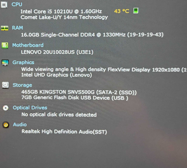 Lenovo ThinkPad L14 Gen 1 Core i5-10210U@1.6GHz 16GB RAM 256GB SSD  Lap200