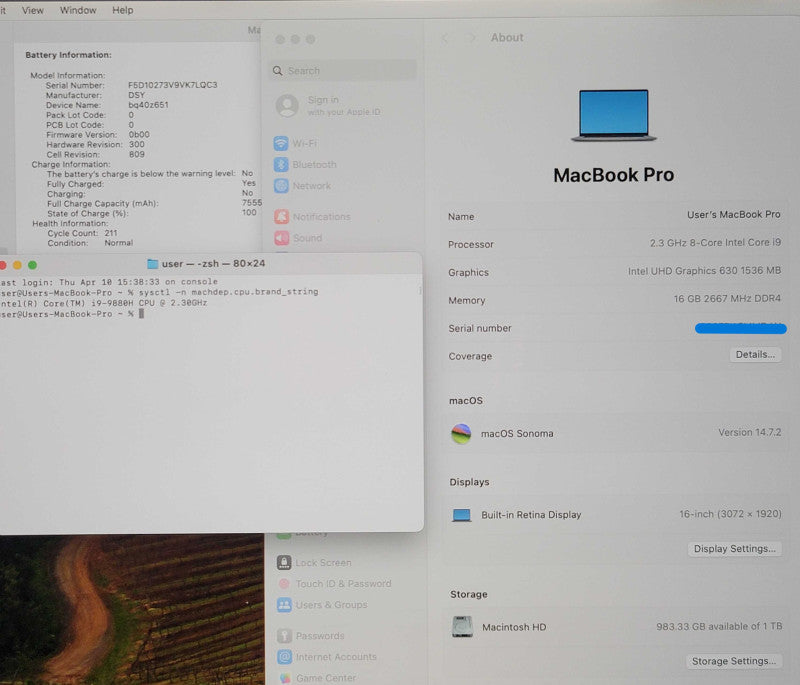 Apple MacBook Pro A2141 16", 2019 Touch Bar i9-9880H 16GB DDR4 1TB SSD  Qβ