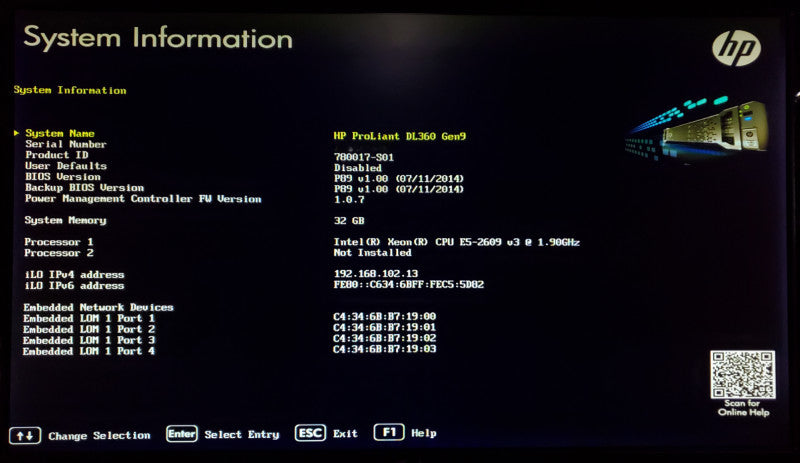 HP ProLiant DL360 Gen9 1x Xeon E5-2609 v3 32GB DDR4 H240ar- No HDD