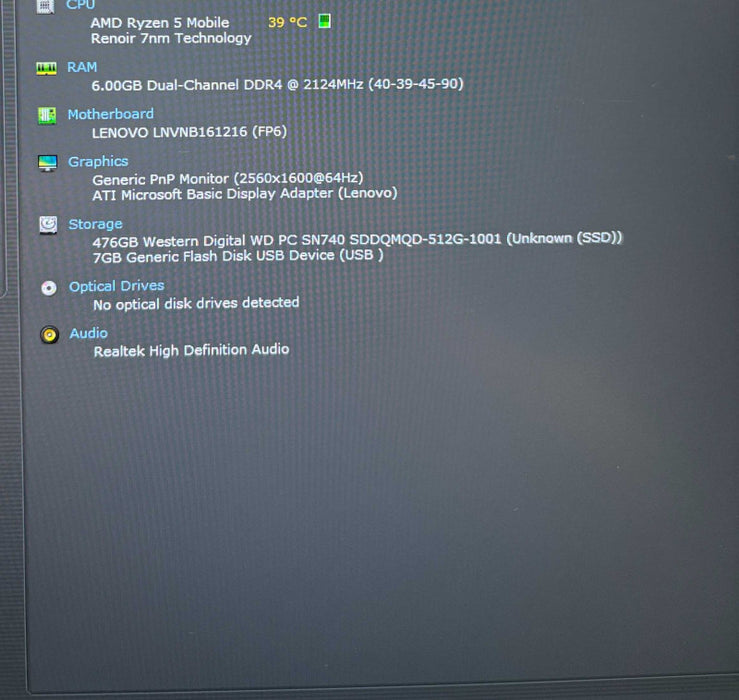 Lenovo ThinkBook 13S G2 "2K" LCD AMD Ryzen 5 4600U 8GB RAM 256GB SSD READ  Lap200