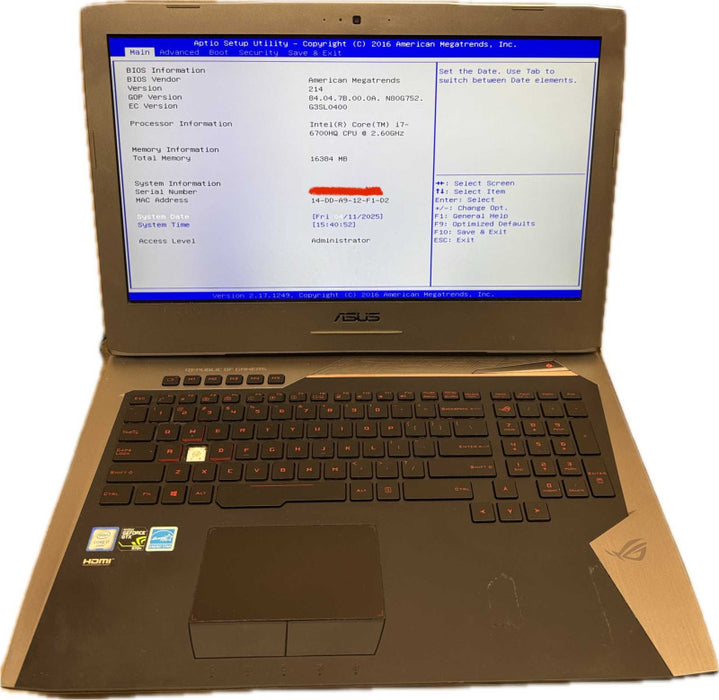 ASUS ROG G752V i7-6700HQ Missing Key/Bottom cover For Parts/Repair READ!  Lap200