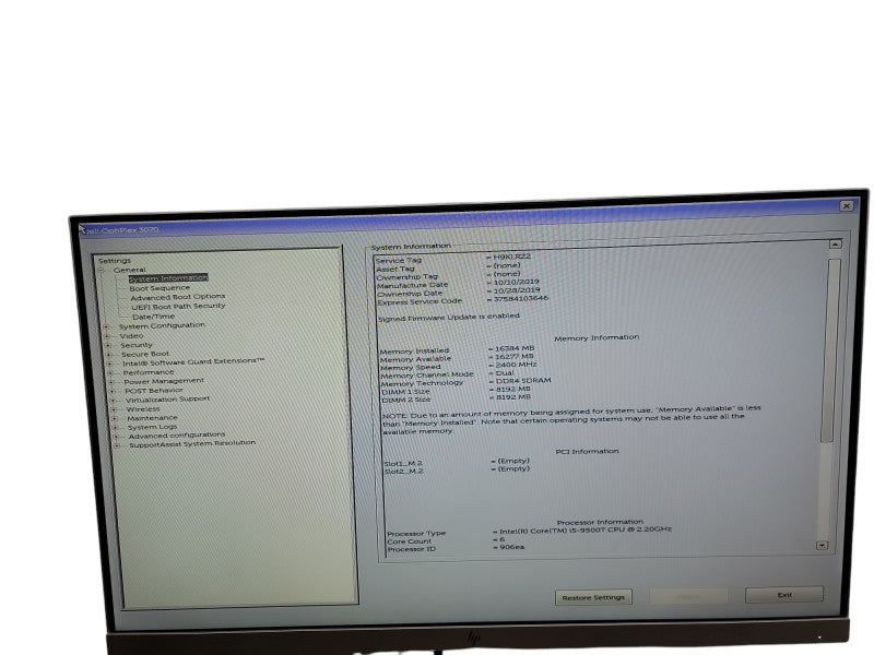 Dell OptiPlex 3070 Micro i5 - 9500T @  2.20GHz 16GB DDR4 Ram Qθ