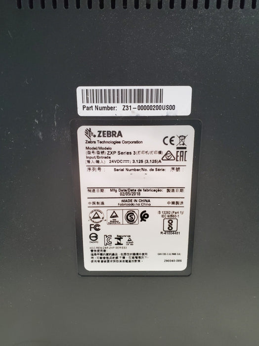 Zebra ZXP Series 3 Z31-00000200US00 ID Card Printer - No Ribbon
