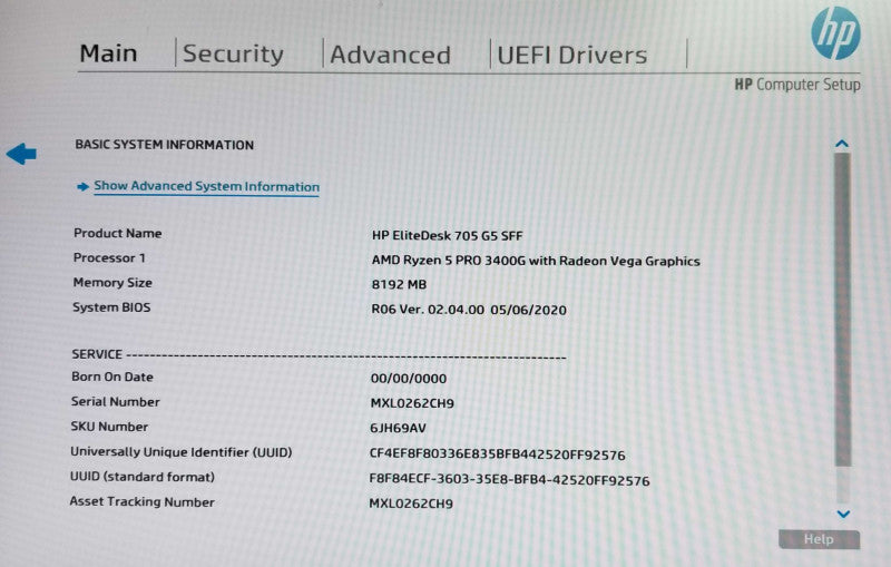 HP EliteDesk 705 G5 SFF, AMD Ryzen 5 Pro 3400G CPU, 8GB RAM - NO HDD