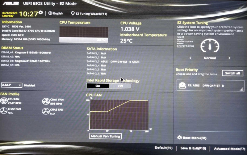 Custom Pc, Asus Z97-C, Intel i7-4790 CPU 3.60GHz, 16GB RAM - NO HDD