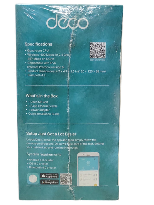 New TP-Link Whole home Mesh WI-FI Unit AC1300 Deco M5(1-Pack)(US) Ver:3.0 _