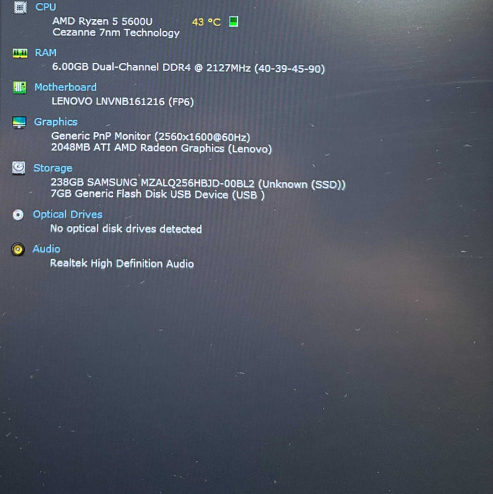 Lenovo ThinkBook 13s G3 "2K" LCD AMD Ryzen 5 5600U 8GB RAM 256GB SSD READ  Lap200