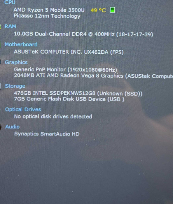 Asus ZenBook UX462A TOUCH AMD Ryzen 5 3500U 12GB RAM 256GB SSD  Lap200