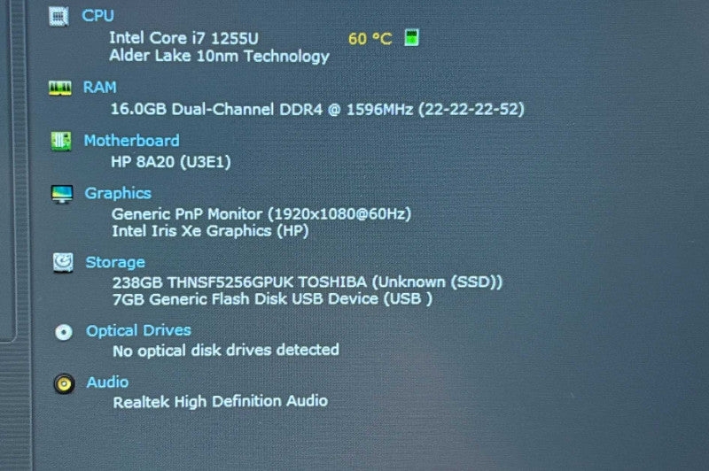 HP Laptop 15 Core i7-1255U@1.7GHz 16GB RAM 256GB SSD  Lap200