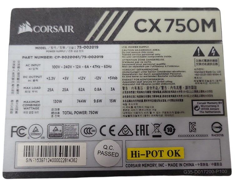 Corsair CX750M 75-002019 750 Watt Power supply _