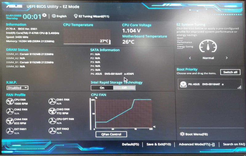 asus z170-a motherboard with Core I7-6700 3.40GHz, 16GB DDR4, I/O Shield _