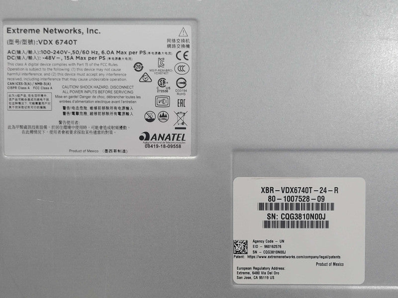 Extreme Networks BR-VDX6740T-24-R 48-Port Managed Switch 2x PSU, READ _