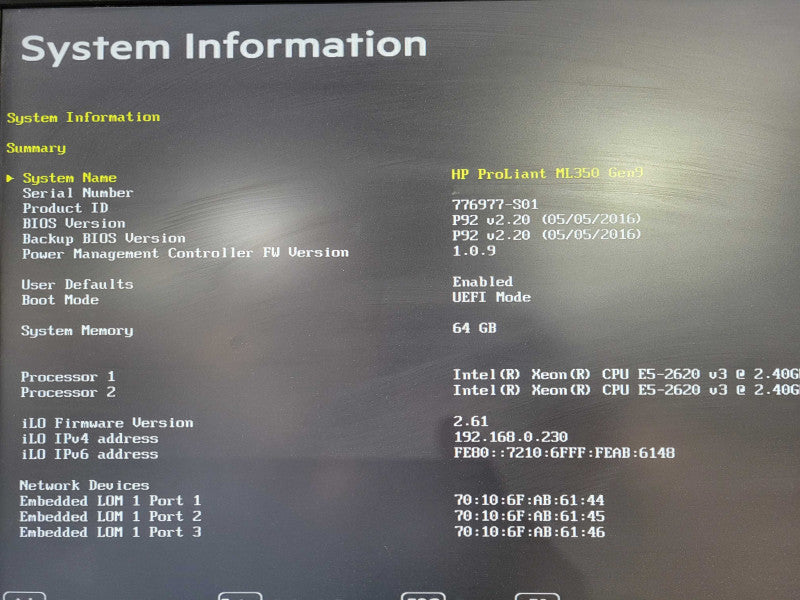 HPE ML350 G9 2x Xeon E5-2620v3 2.4GHz, 64GB DDR4, P440ar, 2x PSU 2.5" !