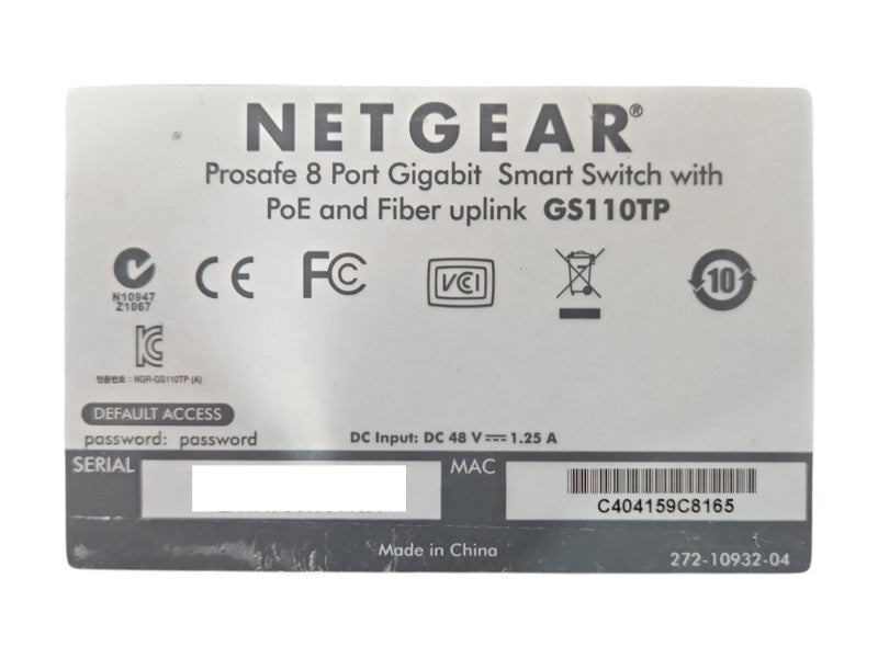 Netgear Prosafe GS110TP V1H1 8-Port Gigabit PoE Smart Switch w/ 2x SFP