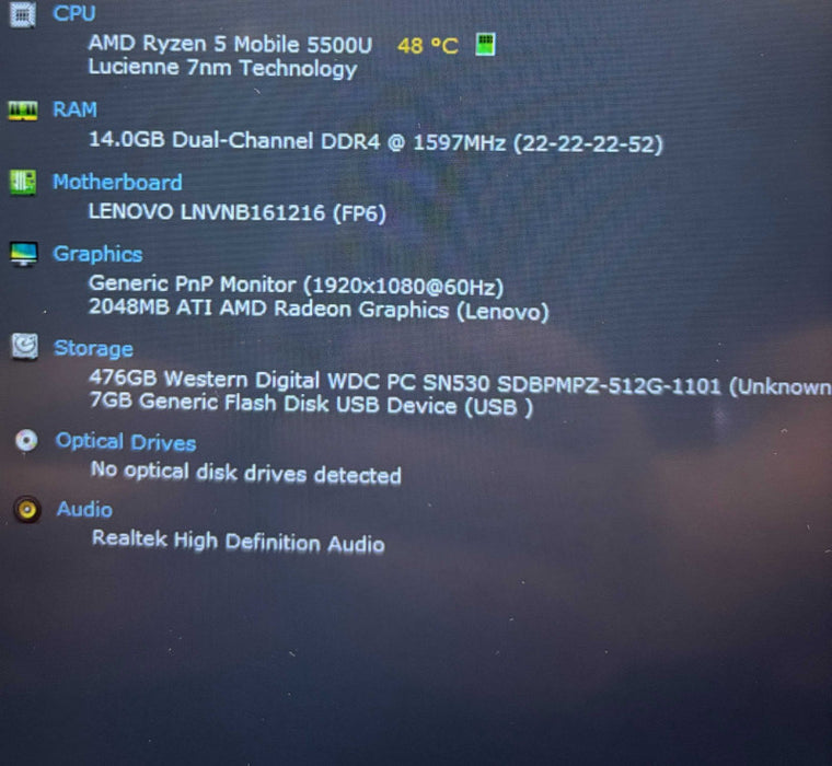 Lenovo ThinkBook 14 G3 AMD Ryzen 5 5500U 16Gb RAM 256GB SSD READ!  Lap200
