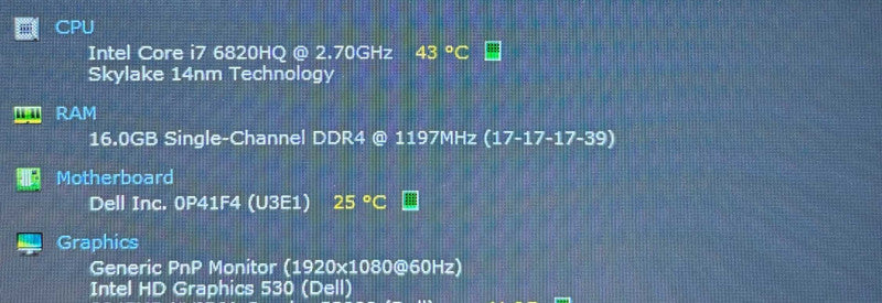Dell Precision 7720 i7-6820HQ QUADRO P3000 6GB GPU 16GB RAM   Lap200
