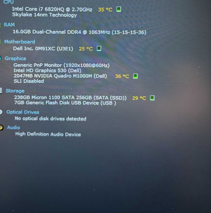 Dell Precision 7510 i7-6820HQ QUADRO M1000M 2GB GPU 16GB RAM 256GB SSD  Lap200