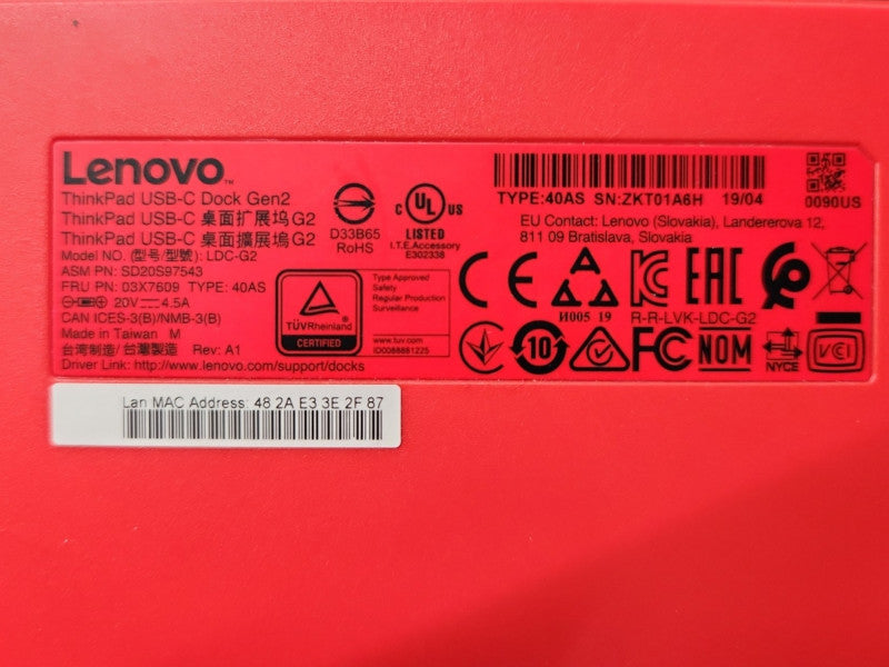 Lenovo ThinkPad USB-C Dock Gen 2 LDC-G2 Docking Station