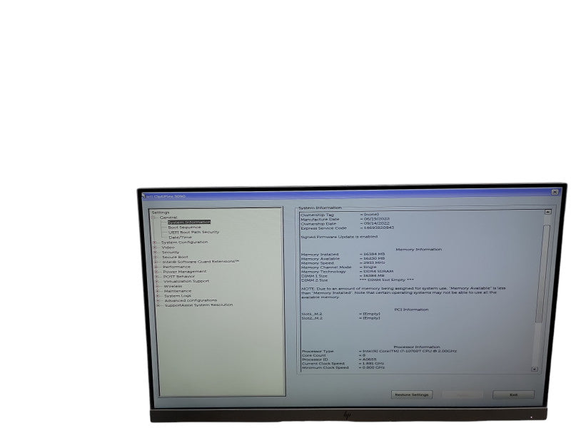Dell OptiPlex 3090 Micro i7 - 10700T @ 2.00GHz 16GB DDR4 Ram θ