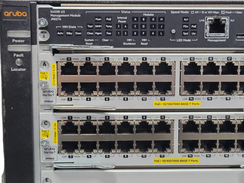 Aruba 5406R zl2 J9850A PoE+ Chassis with 1x J9827, 2x J9986A, 1x PSU _
