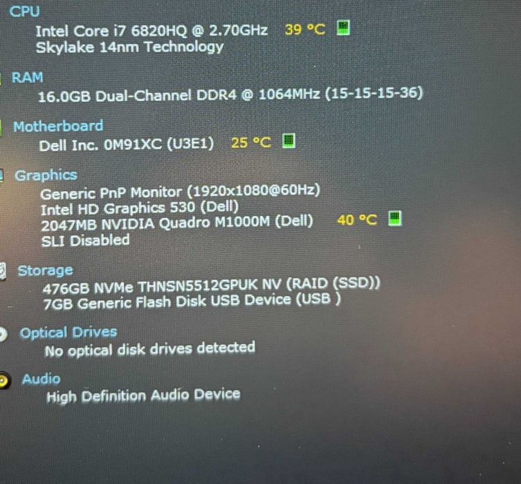 Dell Precision 7510 i7-6820HQ QUADRO M1000M 2GB GPU 16GB 256SSD French READ  Lap200