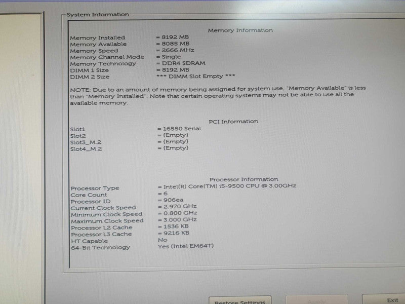 Dell OptiPlex 3070 SFF i5-9500 3.00GHz 8GB RAM - No HDD Q