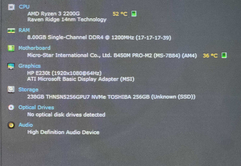 Custom PC/msi B450M PRO-M2, Ryzen 3 2200G, 8GB DDR4, 256GB NVMe