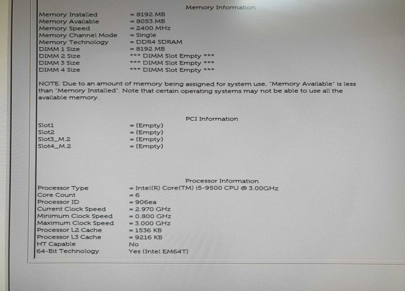 Dell OptiPlex 5070 SFF i5-9500 3.00GHz 8GB RAM - No HDD
