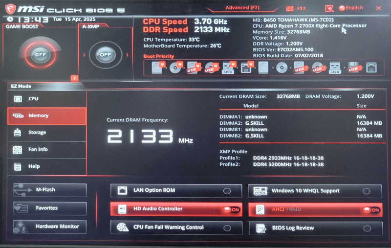 Custom/Msi Tower PC, AMD Ryzen 7 2700X 8- Core, 32GB DDR4, 2TB HDD 700W PSU _