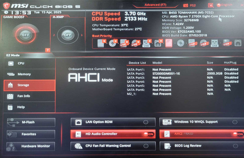 Custom/Msi Tower PC, AMD Ryzen 7 2700X 8- Core, 32GB DDR4, 2TB HDD 700W PSU _