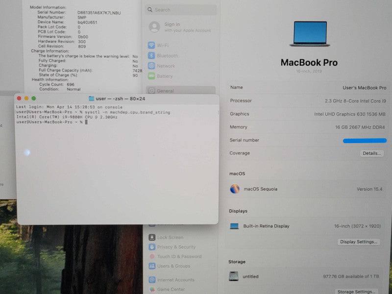 Apple MacBook Pro 16", 2019 A2141 i9-9880H 16GB RAM 1TB SSD  β