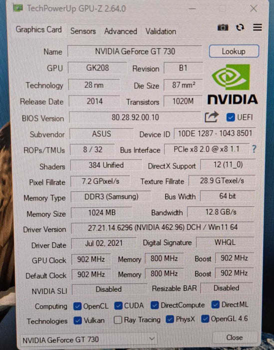 ASUS GT730 1GB DDR3 Silent Graphics Card | VGA DVI HDMI GT730-SL-1GD3-BRK Q