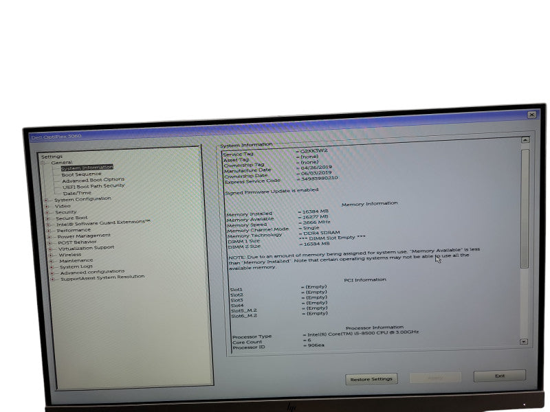 DELL OPTIPLEX 3060 MT I5 - 8500 @ 3.00GHZ 16GB DDR4  Ram Qθ