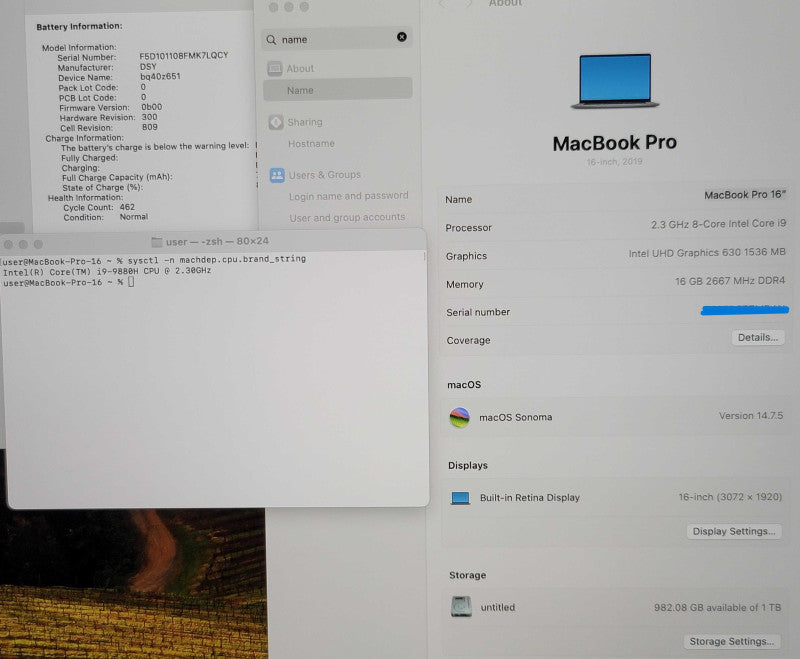 Apple MacBook Pro 16", 2019 A2141 i9-9880H 16GB RAM 1TB SSD β