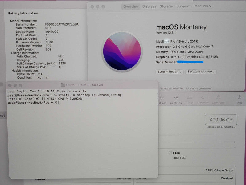 Apple MacBook Pro 16", 2019 A2141 i7-9750H 16GB RAM 500GB SSD READ β