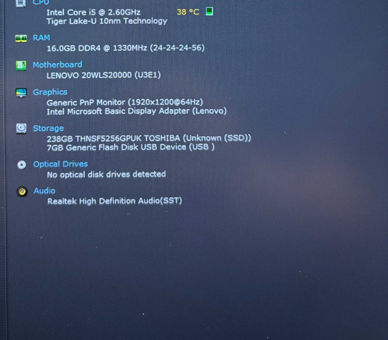 Lenovo ThinkPad X13 Gen 2 TOUCH Core i5-1145G7@2.6GHz 16GB RAM 256GB SSD  Lap200