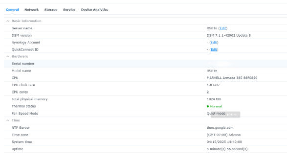 Synology  RackStation RS816 4-bay NAS - No HDD