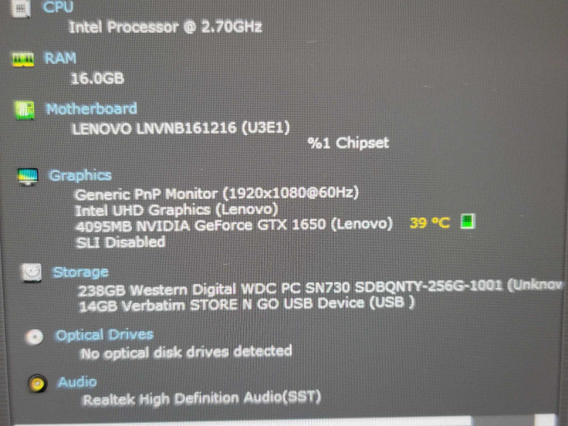 Lenovo ThinkBook 15p G2 ITH i5-11400H 16GB DDR4 GTX 1650 256GB SSD READ β Lap200