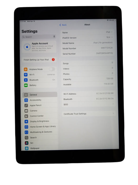 Apple iPad 7th Gen - 128GB - Space Gray [A2197 | Read]