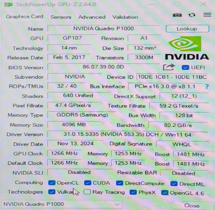 NVIDIA Quadro P1000 4GB Graphics Card 4x mini DisplayPort, LP Bracket _