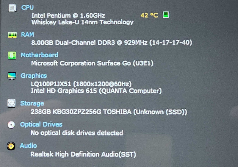 Microsoft Surface Go 1825, Pentium 1.60GHz, 8GB DDR3, 256GB NVMe, No PWR  BudLap