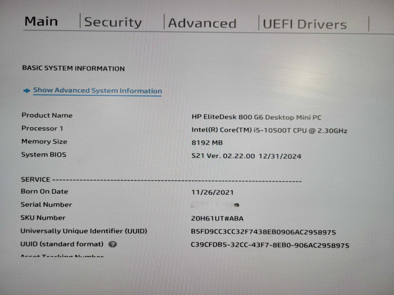 HP EliteDesk 800 G6 Desktop Mini PC Intel i5-10500T 8GB RMA 256GB NVMe !