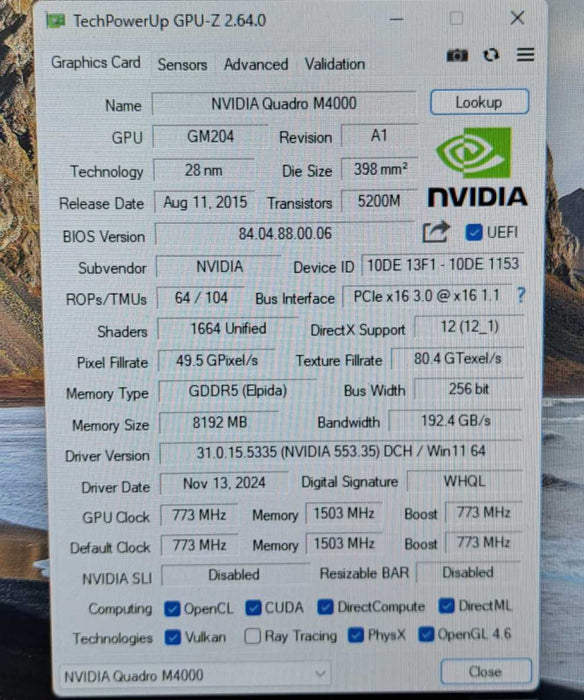 NVIDIA Quadro M4000 | 8GB GDDR5 Graphics Card | 4x DisplayPort