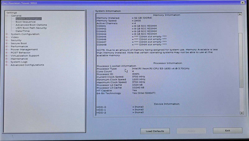 Dell Precision T5810 | Xeon E5-1630 v4 @3.70GHz, 32GB DDR4, K2000, No HDD's